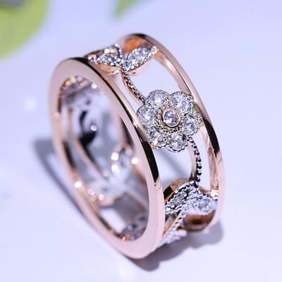 Bloem Wijnbladeren Ring Micro -Ingelegde Aaa Zirkoon Dubbele Laag Tweekleurige Ring Trouwringen Voor Vrouwen Mode Gelukscadeau Sieraden 6 gray