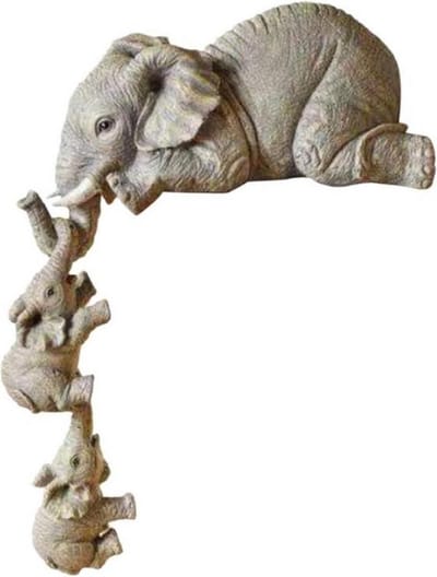 Knaak Olifanten Beeldje - 3-Delig Set - Decoratief - Zwart Goud - Voor Wandplank, Woonkamer & Kantoor