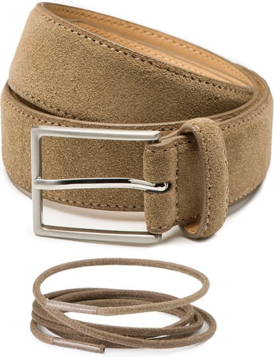 DTCH. FIT Suède riem Bobby Taupe - Riemmaat 85cm/Totale lengte 100cm - 3,5cm breed & Taupe Classic Veter - 75cm