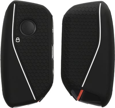 kwmobile autosleutel hoesje geschikt voor BMW 4-knops X7 X1 U11 iX ix1 7-serie G07 I7 autosleutel hoes - Siliconen autosleutel behuizing - Auto sleutel case met honingraat - Sleuteletui in zwart / wit