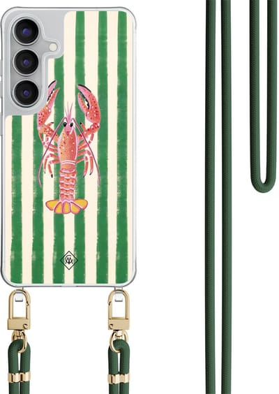 Casimoda® hoesje met groen koord - Geschikt voor Samsung S25 FE - Kreeft - Afneembaar koord - TPU/polycarbonaat - Groen