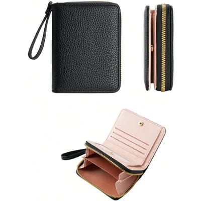 Grote Capaciteit Damesportemonnee Dames Portemonnee met Rits Portemonnee Minimalistisch Portemonnee Voor Vrouwen Mini Portemonnee Leer black