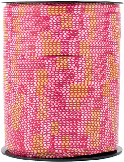 Krullint 10 mm x 250 meter roze lichtgroen gehaakt patroon