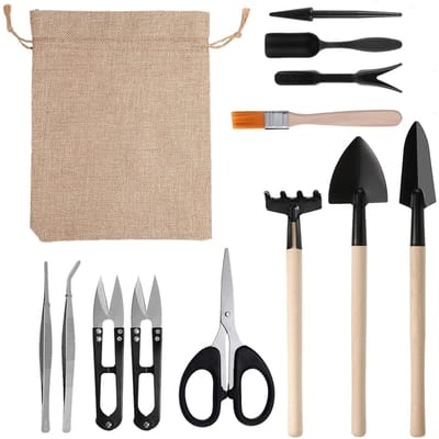 13PCS Mini Tuin Planten Gereedschap Set voor Vetplanten Wieden Graven Planten Verplanten Miniatuur beige