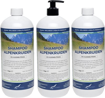 Shampoo Alpenkruiden - 1 liter - met gratis pomp - set van 3 stuks - Voordeelverpakking - Haarverzorging