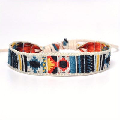 Borduurwerk Bloemenarmband Boheemse etnische stijl cadeau retro eenvoudige casual polskoord borduurlint gevlochten armband beige