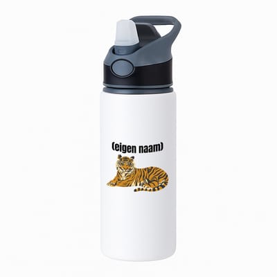 Hacebo® - tijger met eigen naam waterfles met rietje zwart - Tijger - dieren liefhebber - iemand die houdt van tijgers - verjaardag - cadeau - kado - geschenk - water fles - 650ML