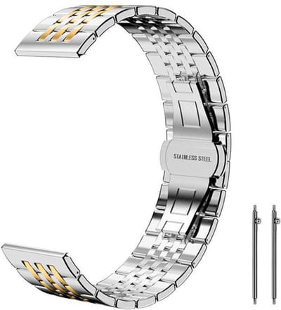 Stalen bandje - geschikt voor Garmin Venu (2 Plus) / Venu SQ (2) / Vivomove (Style - Sport) / Vivoactive 3 / 5 / 6 / Forerunner 55 / 165 / 245 / 645 / 570 - 42mm - rvs - zilver goud