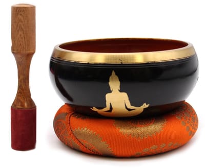 Grote Boeddha klankschalenset - Zwart/Oranje 14 cm