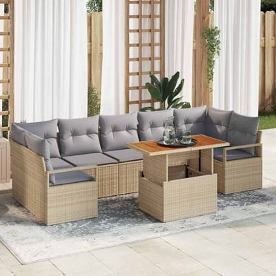 vidaXL - Tuinbank - Set - 8 - st - 7-Aantal - zitplaatsen - Beige - en - Grijs