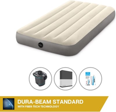 Intex Luchtbed - 1-Persoons - 99 x 191 x 25 cm - Beige - Inclusief Pomp - Hoeslaken en Reparatieset