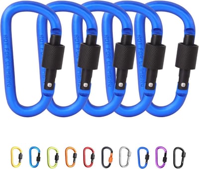 Set van 5 D-vormige Aluminium Carabiners met Licht Schroefslot voor Kamperen, Wandelen, Fietsen en Outdoor Activiteiten