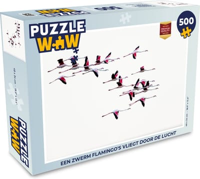Puzzel Een zwerm flamingo's vliegt door de lucht - Legpuzzel - Puzzel 500 stukjes