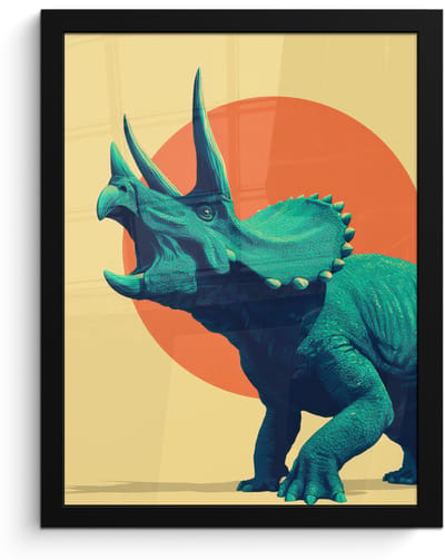 Poster in lijst - Fotolijst 30x40 cm - Posters - Triceratops - Cirkel - Oranje - Hoorns - Posterlijst zwart - Decoratie - Wanddecoratie woonkamer - Muurdecoratie slaapkamer
