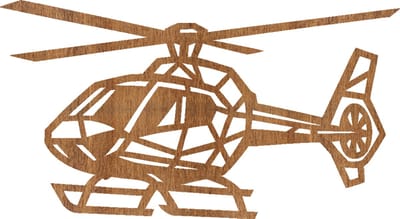Helikopter wanddecoratie – geometrische line-art – kinderkamer – middel 38×21,0 cm – palissanderkleur – voertuigen – wandbord
