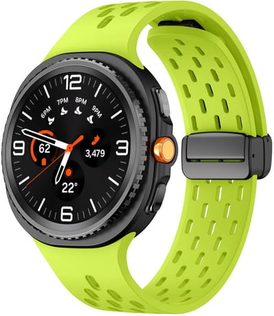 Siliconen bandje - geschikt voor Samsung Galaxy Watch 8 (40mm) / Galaxy Watch 8 (44mm) / Galaxy Watch 8 Classic - gaatjes met magneetsluiting - lime groen