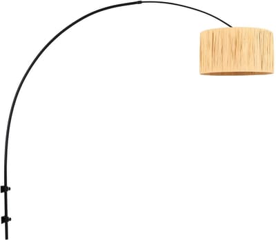 Zwarte boog wandlamp Sparkled Light 3696ZW met naturel seagrass kap 40cm hoogte - Steinhauer, trendy, draaibaar en kantelbaar, binnengebruik