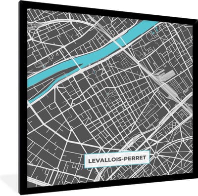 Fotolijst incl. Poster - Levaillois-Perret - Frankrijk - Plattegrond - Kaart - Stadskaart - 40x40 cm - Posterlijst