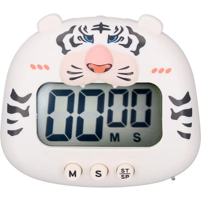 Digitale Keukentimer Optellen Aftellen Cartoon Dierengeluid Flitswaarschuwing Eenvoudige Bediening met Standaard White Tiger