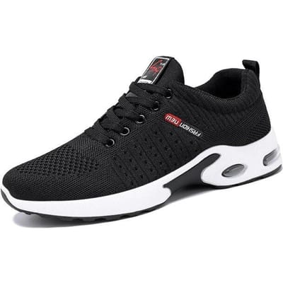 Casual Heren Hardloopschoenen Luchtkussen Ademend Heren Mesh Sport Wandelschoenen Comfortabele Atletische Trainers Zacht Vetersluiting 39 zwart
