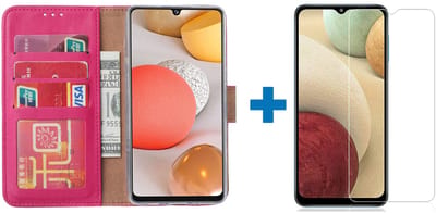 Hoesje Geschikt Voor Samsung Galaxy a12 hoesje bookcase Pink - Hoesje Geschikt Voor Samsung Galaxy a12 hoesje - 1x Hoesje Geschikt Voor Samsung Galaxy a12 screenprotector screen protector