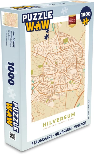 Puzzel Stadskaart - Hilversum - Vintage - Legpuzzel - Puzzel 1000 stukjes volwassenen - Plattegrond