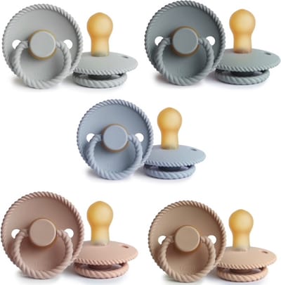 FRIGG ROPE Fopspeen set 5 stuks French Gray,Silver Gray,Croissant,Blush en Powder Blue 0-6 maand
