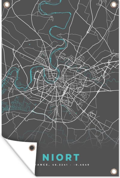 Muurdecoratie Niort - Plattegrond - Kaart - Frankrijk - Stadskaart - 120x180 cm - Tuinposter - Tuindoek