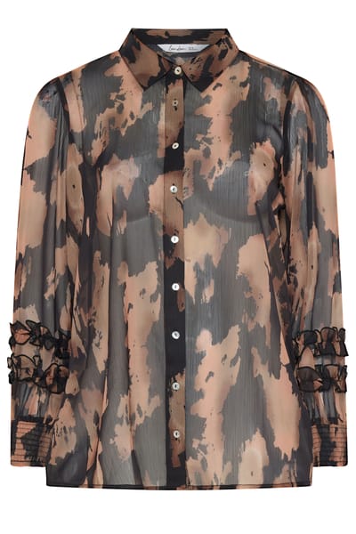 Yours London Zwart Shirt Met Abstracte Print En Ruches Size 38