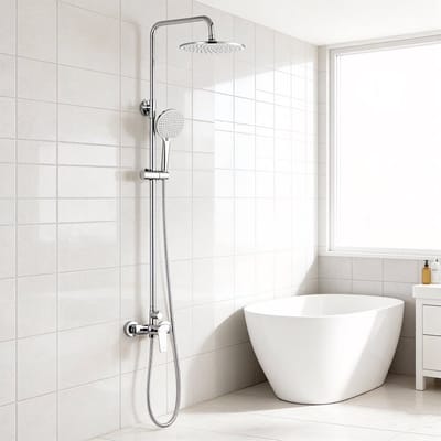 DERW max Douchesysteem - Compleet Doucheset - 10 inch Douchekop - 3 Standen Handdouche - Hoogte Verstelbaar 93-130 cm - Regendoucheset - Waterbesparend - Chroom