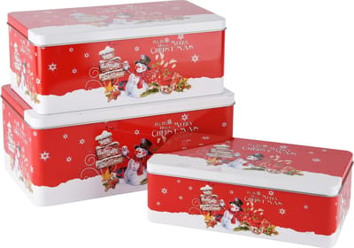 Dekoratief | Set 3 dozen rechthoek 'Snowman Wishes', metaal, 26x15x11cm | A245779