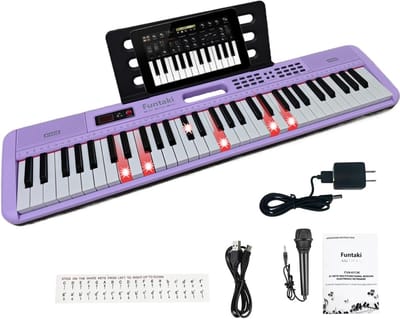 61 Toetsen Elektrisch Piano Keyboard voor Beginners - Compact Digitaal Instrument met Lichtgevende Toetsen (Paars)