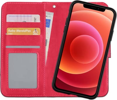 Hoesje 2 in 1 - Geschikt voor Apple iPhone 12 - Met Uitneembare Hard Cover - Bookcase - Wallet Case - Met Pasjeshouder - Book Case - Uitneembaar - Pashouder - Kunstleer - Donkerroze