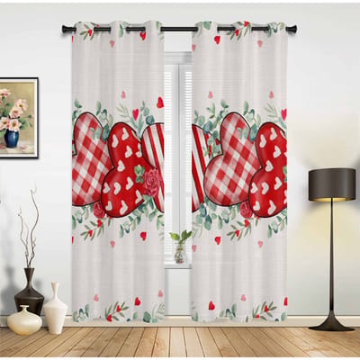 Valentijnsdag Harten Eucalyptus Bladeren Rozen Raamgordijnen voor Woonkamer Slaapkamer Gordijn Modern Keuken Jaloezieën Draperieën 135W x 60H(cm) x1