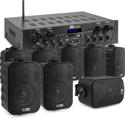 Geluidsinstallatie met Bluetooth - PV240BT 4-zone versterker audio + 8 BGO30 zwarte 3'' speakers