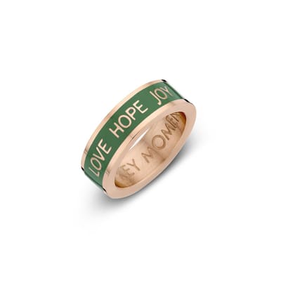 Key moments 8KM-R0017-50 Stalen Ring - Dames - Groen - Emaille - LOVE HOPE JOY - Maat 50 - Cadeau -Staal - Roségoudkleurig