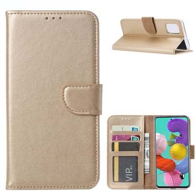 Hoesje Geschikt Voor Samsung Galaxy A51 Portemonnee hoesje / Boek hoesje - Goud