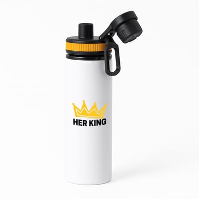 Hacebo® - Her King waterfles met draaidop oranje - Verjaardag - Haar - Hem - Grappige tekst - water fles - 850ML