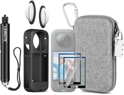 8-in-1 Accessoireset voor Actiecamera: Beschermhoes, Lens- en Schermbeschermers, Selfiestick en Draagtas
