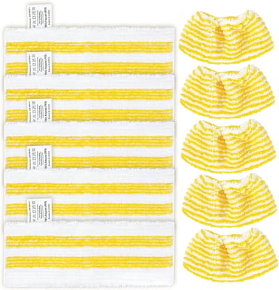 Geschikt voor 5-pack stoomreinigerpads met 5 handsproeierpads, compatibel met Karcher EasyFix SC2, SC3, SC4, SC5 stoomreiniger, veelzijdige reinigingsoplossingen, wasbaar en herbruikbaar, geel en wit-Belle's product