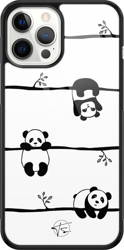Hoesje geschikt voor iPhone 12 Pro Max - Panda - Luxe Hard Case - Print - Zwart, Wit - Mooie Telefoonhoesjes