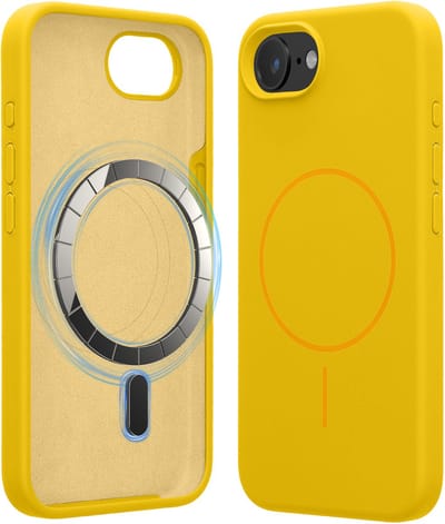 kwmobile Telefoonhoesje voor Apple iPhone 17e / iPhone 16e - Hoes met siliconen randen en magnetische achterkant compatibel met MagSafe, in stralend geel