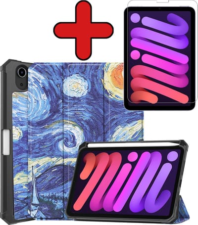 Hoesje - Geschikt voor Apple iPad Mini 6 (2021) - 8.3 inch - 6e Generatie - Met Screenprotector - Trifold Bookcase Hoes - Hard Cover Case - Met Uitsparing Geschikt voor Apple Pencil - Hardcover Book - Tablethoes - Sterrenhemel