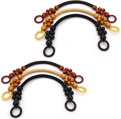 Zesdelige set houten kralen handvatten voor handgemaakte tassen, portemonnees en accessoires (bruin, khaki, zwart)