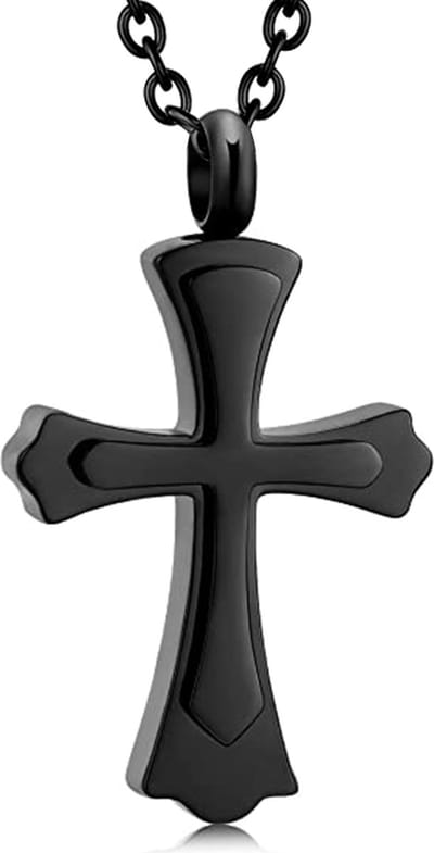 Luxe Ashanger - met Ketting - Voor As, Haren of Parfum - Assieraad - As Ketting - Gedenksieraad - Urn - Incl. As vuller en Opbergzakje - Black Cross