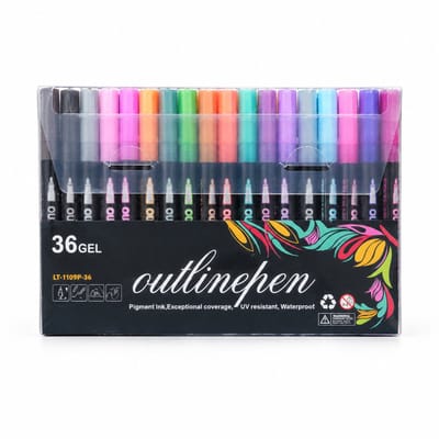 Gekleurde fluorescerende markeerstiften - 36 kleuren met zwarte houder - voor posters en markeringen - 40 sets per doos
