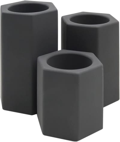 SnelShoppen - Set van 3 Theelichthouders Ø6x6/8,5/10cm - Donkergrijze Betonlook Kaarsenhouders voor Tafeldecoratie - Stenen Theelichthouders voor Fees