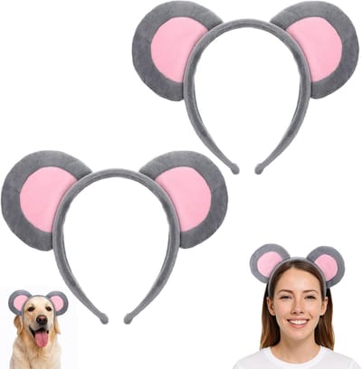 Set van 2 Grijze Muizenoortjes Haarbanden voor Kinderen en Volwassenen - Dierenkostuum Accessoire voor Cosplay en Carnaval Feest
