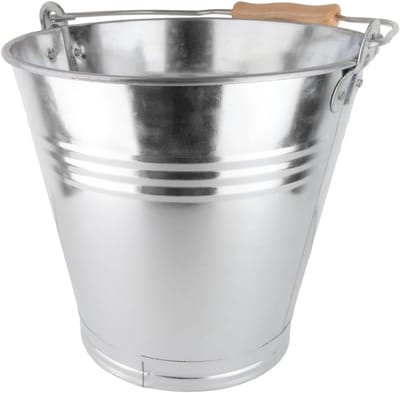 Robuuste zinkemmer 7 liter met houten handvat - veelzijdige metalen emmer voor tuin en huishouden