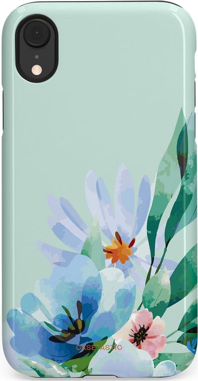 Casetastic hoesje geschikt voor Apple iPhone XR - Dubbellaagse bescherming - Lente schildering - Fashion Case - Lichtgrijs Lichtblauw Mintgroen